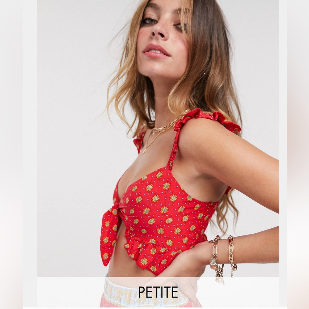 SISTERS OF THE TRIBE Petite Floral Print Ruffle Tie Front Crop Top & Midi Skirt - Picture 3 of 16